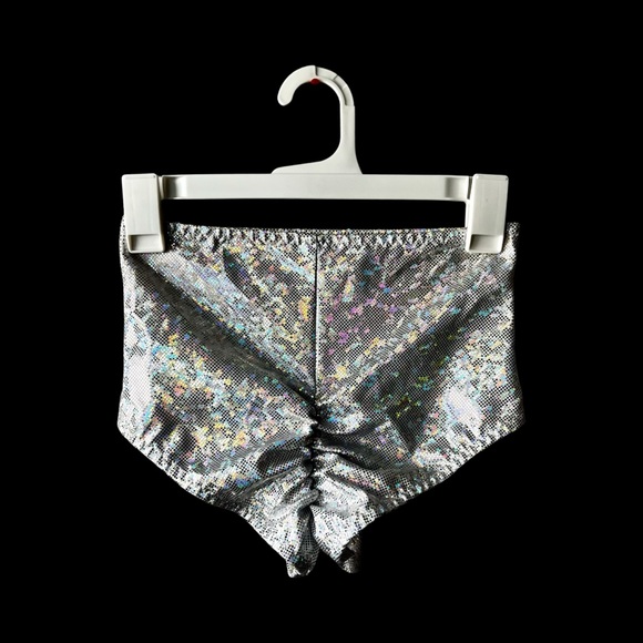 Silver Shimmery High Waisted Rave Girl Booty Shorts - Picture 6 of 7